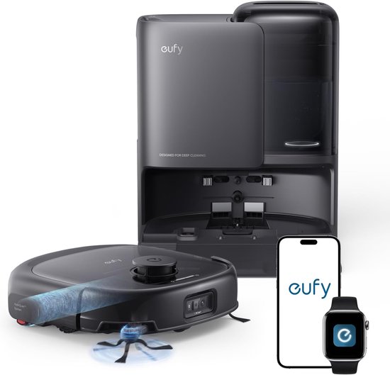 eufy Robotstofzuiger Omni E25 - HydroJet dweilsysteem - 20.000Pa zuigkracht - DuoSpiral borstels die ontklitten - CornerRover arm voor het schoonmaken van hoeken - Alles-in-1 station - Voor gezinnen met huisdieren en kinderen