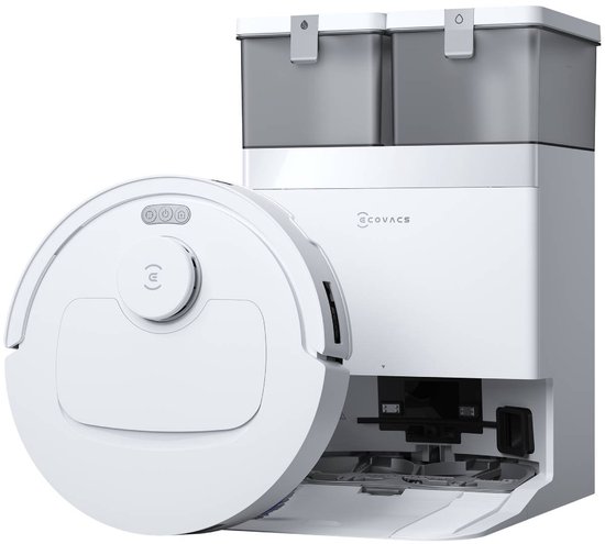 Ecovacs Deebot T30e Omni Robotstofzuiger Met Dweilfunctie - 25.000 Pa - ZeroTangle 3.0 anti-klit - Triple-V-hoofdborstel - Omni-station - Wit
