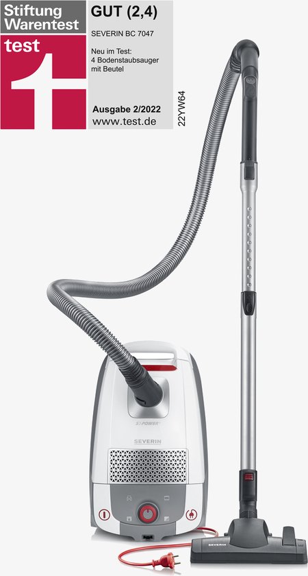 Severin BC 7047 Stofzuiger met Zak – 850W – HEPA 13 – Stil – 9 m Actieradius - vier 360°-wielen