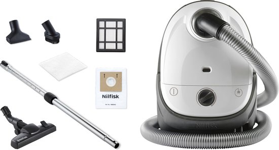 Nilfisk One wit, stofzuiger met zak, compacte stofzuiger, krachtige zuigkracht, instelbare zuigkracht, wendbaar, eenvoudig op te bergen