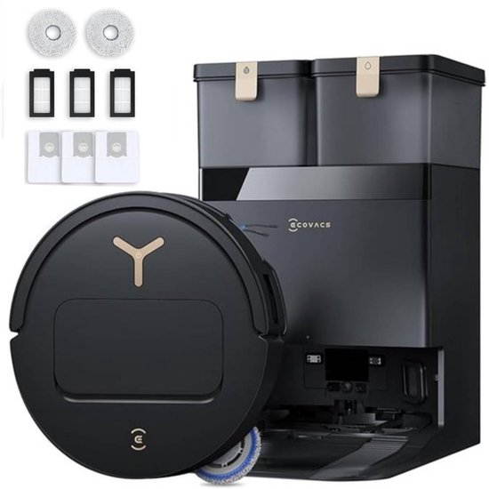 Ecovacs Deebot T50 Pro Omni Gen3 Care Kit Robotstofzuiger Met Dweilfunctie - 25.000Pa - 8.1 cm Ultradun - ZeroTangle 3.0 - TruEdge 2.0 Randreiniging - AIVI 3D 3.0 Obstakelvermijding - 75°C Heetwater - Zwart