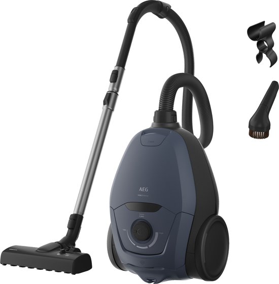 AEG VX83-2DB - Stofzuiger met zak - Extreem stil 64 dB - Zeer stille stofzuiger - Sterke zuigkracht - HEPA filtratie - Vacuum cleaner - Harde vloeren en tapijt - Geschikt voor allergieën - 12m actieradius - Denim Blauw - 64 dB