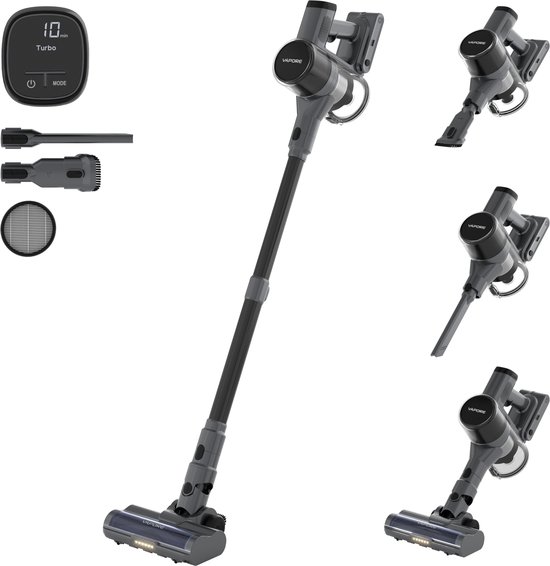 Vapore Steelstofzuiger Draadloos - 47 Minuten Accuduur - 350W - Snoerloze Stofzuiger - Stofzuiger Zonder Zak - Op Accu - Vacuum Cleaner - Kruimeldief - Draadloze Steelstofzuiger - Zwart
