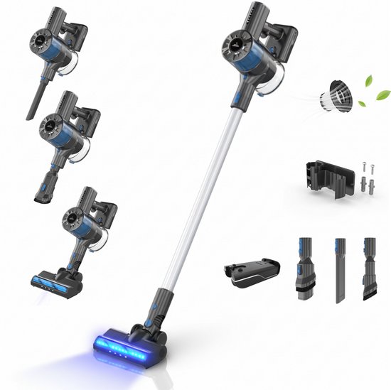 Innova® PowerVac Steelstofzuiger Draadloos - 500 Air Watts - met 4 verschillende opzetstukken - Draadloze Stofzuiger - Zonder zak op accu - Vacuum Cleaner